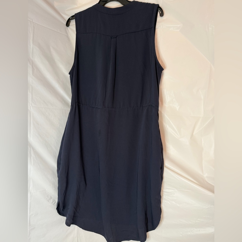 Classic H & M Sleeveless Navy Drawstring Shirt Dress Sz 12 - Picture 2 of 5